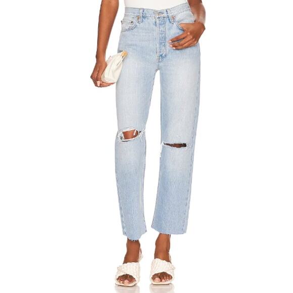 RE/DONE Originals 70's Stove Pipe Jeans Destroyed Surf Blue - sz 27 - NWT - Picture 1 of 11